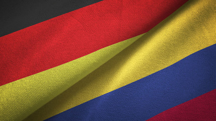 Germany and Colombia two flags textile cloth, fabric texture