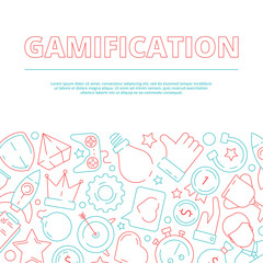 Gamification background. Business rules for workers game achievement work motivation vector concept picture. Illustration of banner gaming and rewarding for business competition