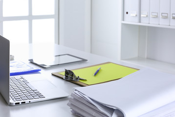 Fototapeta premium Workspace desktop, documents on the office table