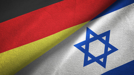 Germany and Israel two flags textile cloth, fabric texture