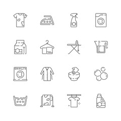 Laundry service icons. Washing clothes laundromat domestic dirt vector laundry symbols. Illustration of housekeeping and washing machine, detergent cleaning
