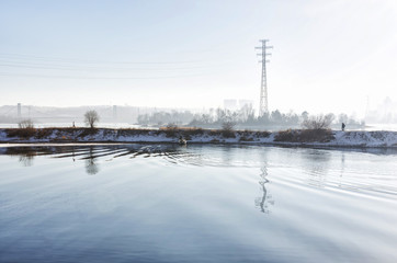 IRKUTSK, RUSSIA - November 8, 2014. Angara River embankment in Irkutsk in sunny day