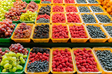 Close up shot of fresh fruits in Atwater Market