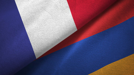 France and Armenia two flags textile cloth, fabric texture