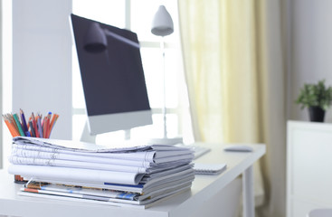 Workspace desktop, documents on the office table