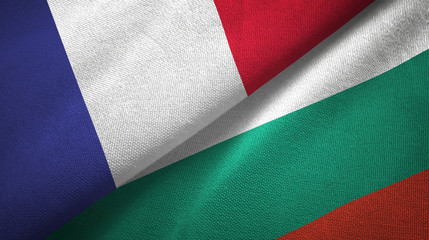 France and Bulgaria two flags textile cloth, fabric texture