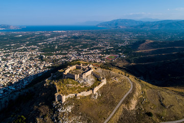 aerial view of Larisa castle in Argos city at Peloponnese peninsula, Greece