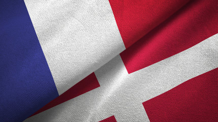 France and Denmark two flags textile cloth, fabric texture