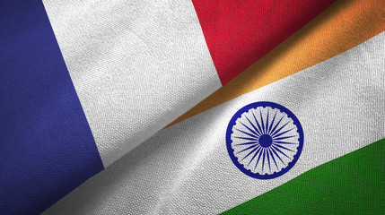 France and India two flags textile cloth, fabric texture