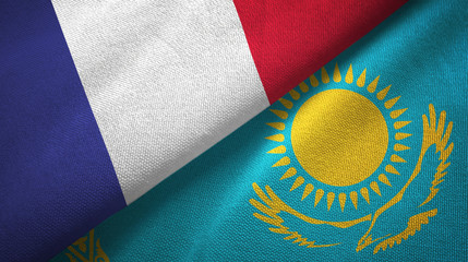 France and Kazakhstan two flags textile cloth, fabric texture