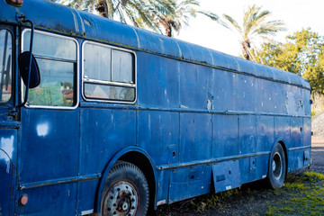 abandoned old blue bus 