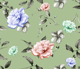 beautiful flowers branches in pattern