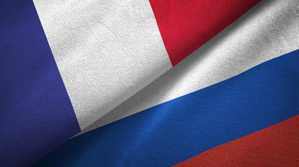 France and Russia two flags textile cloth, fabric texture