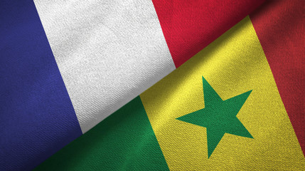 France and Senegal two flags textile cloth, fabric texture