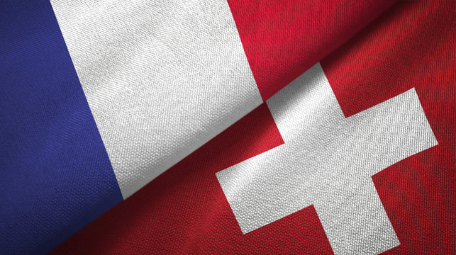France and Switzerland two flags textile cloth, fabric texture