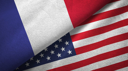 France and United States two flags textile cloth, fabric texture