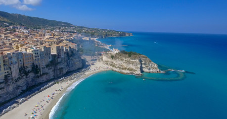 Aerial view of Tropea coasline in Calabria, Italy