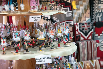 MONUMENT VALLEY, USA - JUNE 25, 2018: Navajo souvenirs in a shop. The Monument Valley is a famous tourist attraction