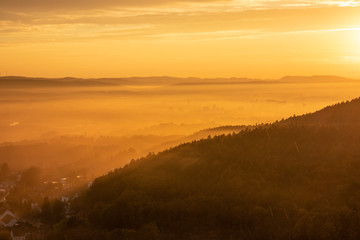 Fototapeta na wymiar Sunset over village Steinbergen in Germany