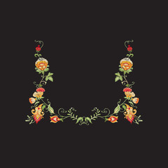 Floral decorative elements in jacobean embroidery style