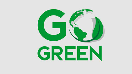go green text typography earth with leaf in green and long shadow flat style illustration
