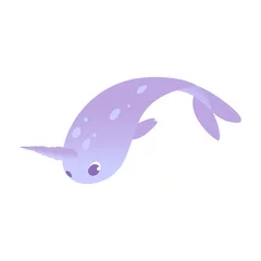 Foto auf Acrylglas Antireflex Vector cute narwhal character with horn flat icon © sabelskaya