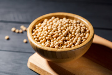 Healthy Soy bean in a bowl on black background