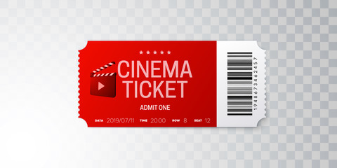Cinema ticket isolated on transparent background.