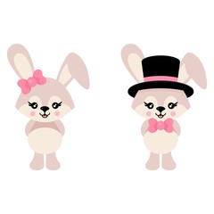 Obraz na płótnie Canvas cartoon cute bunny girl and bunny boy vector