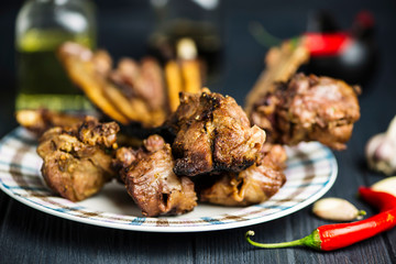 barbecue veal ribs with meat on a plate