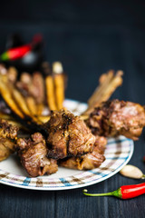 barbecue veal ribs with meat on a plate