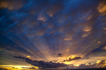 Golden sky with cloudy at sunset