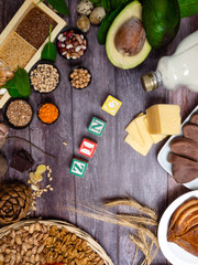 Zinc. Vitamins and minerals foods with text Zinc