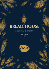 Bakery background with wheats. Linear graphic. Bread banner collection. Bread house. Vector illustration