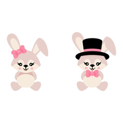 cartoon cute bunny girl and bunny boy sits vector