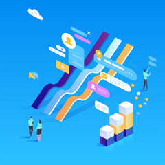 Digital investment. Online statistics. Vector isometric illustration