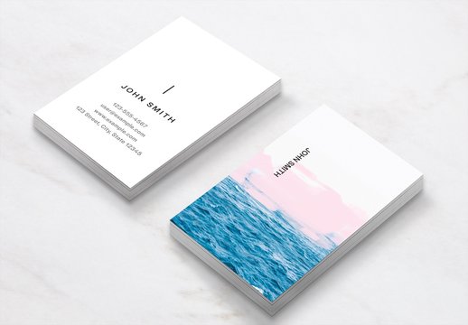 Business Card Layout with Image of the Ocean