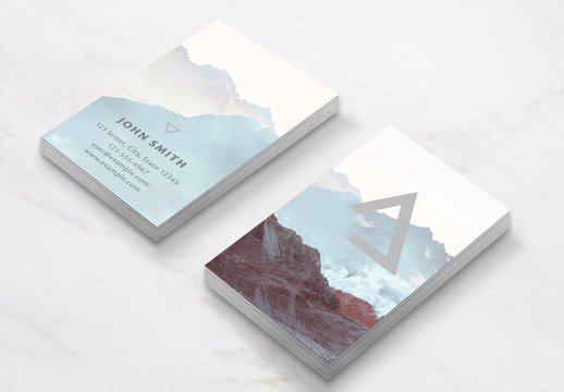 Business Card Layout with Mountains and Clouds