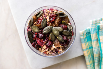 Healthy Chia Pudding with Pumpkin Seeds / Acai Bowl in Plastic Cup