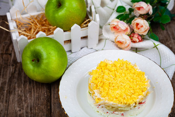 Delicious salad with crab sticks and apples