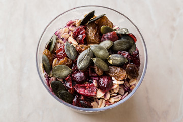 Healthy Chia Pudding with Pumpkin Seeds / Acai Bowl in Plastic Cup