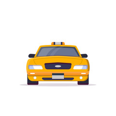 Fototapeta na wymiar Front view of yellow taxi car with sign. Flat style vector illustration. Vehicle and transport banner. Classic american taxi car from New York. Transportation banner.