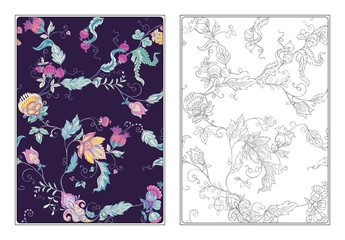 Stylized ornamental flowers in retro