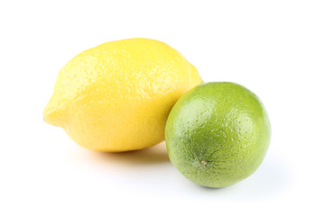 Lemon and lime fruit isolated on white background