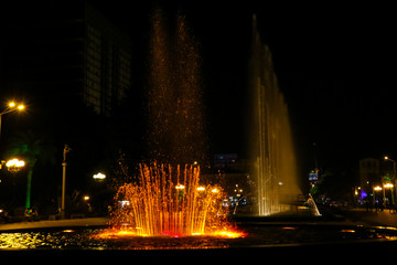 Singing and dancing fountains on Batumi boulevard at night