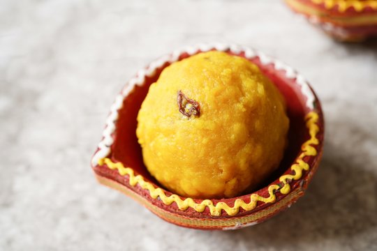Homemade Laddu / Ladoo - Indian Diwali festival sweets close up, selective focus