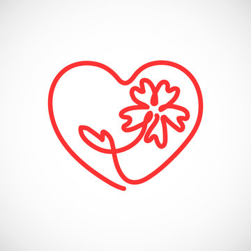 Heart with flower on white background