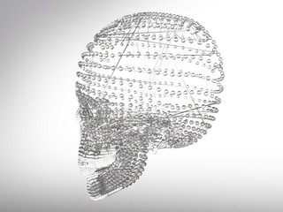 Abstract skull, skull made by glass. 3D rendering.