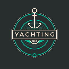 Yachting club logo set. Yachting, yahct club logo set with boad, sail and yacht. Yacht sport yachting club set. Vector illustration.