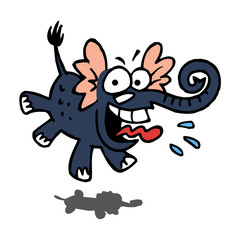 Happy elephant jumps and waves his ears and elephant trunk, cartoon joke